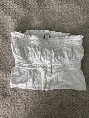 American Eagle Outfitters White Strapless Button Front Tube Top